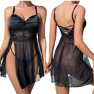 Sexy Women Lace Satin Lingerie Sets Babydoll Strap Chemise Sleepwear G-string US